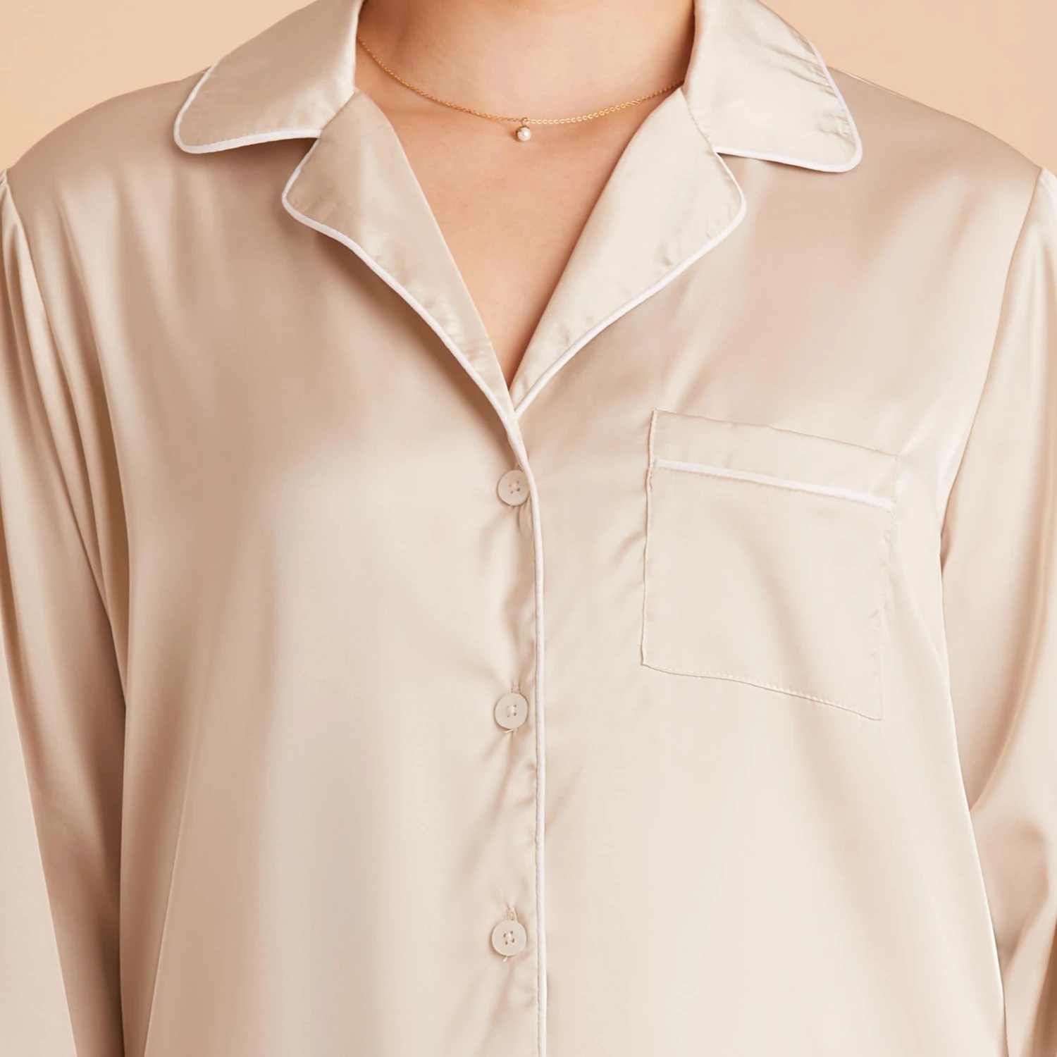 Jonny Long Sleeves And Pants Satin PJ Set - Champagne - Image 19