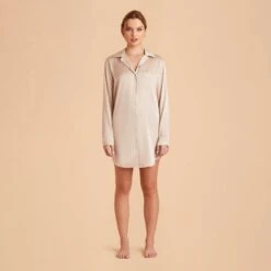 Kamryn Satin Sleepshirt - Champagne 24 Kamryn Satin Sleepshirt - Champagne -Elegance Bridal Store champagne kamryn satin sleep shirt bridesmaid pajamas 01