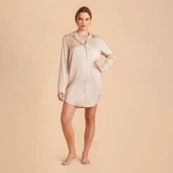 Kamryn Satin Sleepshirt - Champagne 22 Kamryn Satin Sleepshirt - Champagne -Elegance Bridal Store champagne kamryn satin sleep shirt bridesmaid pajamas 03