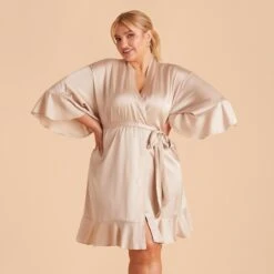 Kenny Ruffle Satin Robe - Champagne