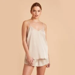 Olivia Cami And Shorts Set - Champagne 30 Olivia Cami And Shorts Set - Champagne -Elegance Bridal Store champagne olivia satin cami top bridesmaid pajamas 01 1