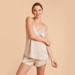 Olivia Satin Cami Top - Champagne 21 Olivia Satin Cami Top - Champagne -Elegance Bridal Store champagne olivia satin cami top bridesmaid pajamas 05