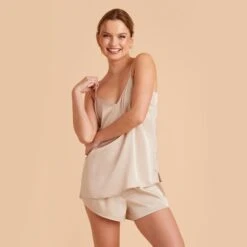 Olivia Satin Cami Top - Champagne 26 Olivia Satin Cami Top - Champagne -Elegance Bridal Store champagne olivia satin cami top bridesmaid pajamas 06