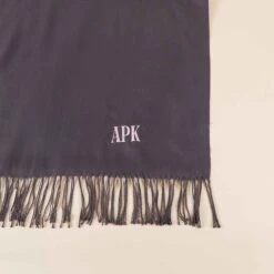 Shawl With Fringe - Dark Grey 12 Shawl With Fringe - Dark Grey -Elegance Bridal Store dark gray cashmere shawl personalized flat lay 01