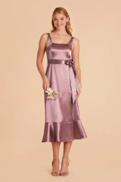 Eugenia Shiny Satin Convertible Midi Dress - Dark Mauve -Elegance Bridal Store dark mauve eugenia convertible satin bridesmaid dress 04