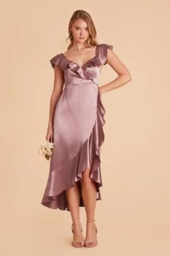 James Shiny Satin Midi Dress - Dark Mauve