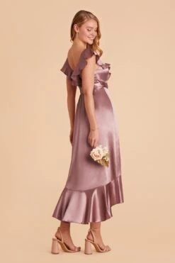 James Shiny Satin Midi Dress - Dark Mauve 14 James Shiny Satin Midi Dress - Dark Mauve -Elegance Bridal Store dark mauve james satin bridesmaid dress 04