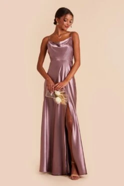 Lisa Long Shiny Satin Dress - Dark Mauve -Elegance Bridal Store dark mauve lisa long satin bridesmaid dress 01