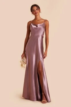 Lisa Long Shiny Satin Dress - Dark Mauve -Elegance Bridal Store dark mauve lisa long satin bridesmaid dress 02
