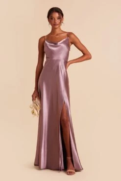 Lisa Long Shiny Satin Dress - Dark Mauve -Elegance Bridal Store dark mauve lisa long satin bridesmaid dress 05