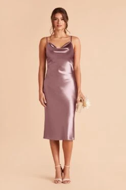 Lisa Shiny Satin Midi Dress - Dark Mauve -Elegance Bridal Store dark mauve lisa midi satin bridesmaid dress 02