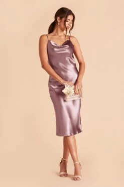 Lisa Shiny Satin Midi Dress - Dark Mauve -Elegance Bridal Store dark mauve lisa midi satin bridesmaid dress 04