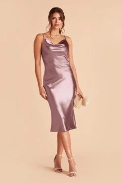 Lisa Shiny Satin Midi Dress - Dark Mauve