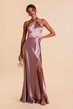 Monica Shiny Satin Dress - Dark Mauve
