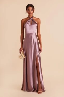 Monica Shiny Satin Dress - Dark Mauve -Elegance Bridal Store dark mauve monica satin bridesmaid dress 03