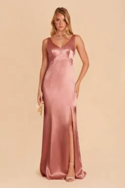 Gloria Shiny Satin Dress - Desert Rose