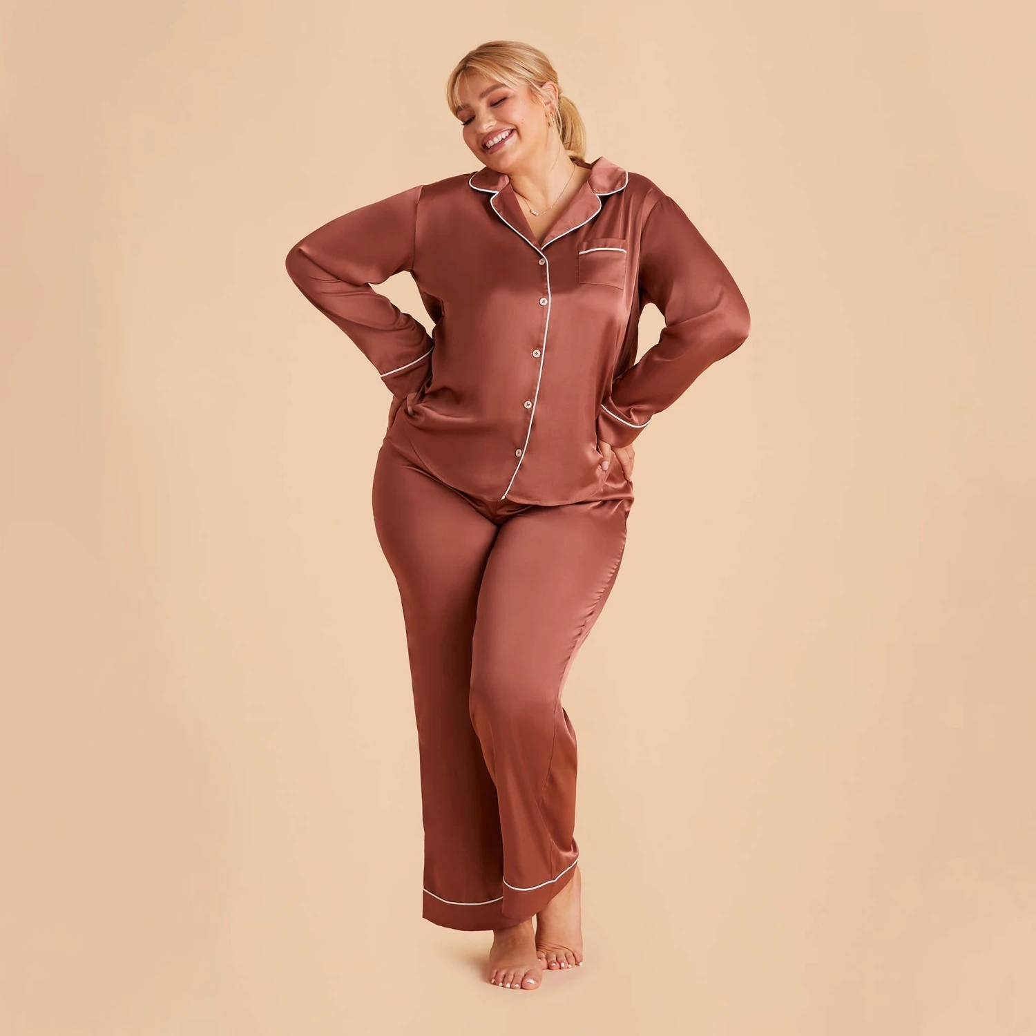 Jonny Long Sleeves And Pants Satin PJ Set - Desert Rose 16 Jonny Long Sleeves And Pants Satin PJ Set - Desert Rose - Image 14