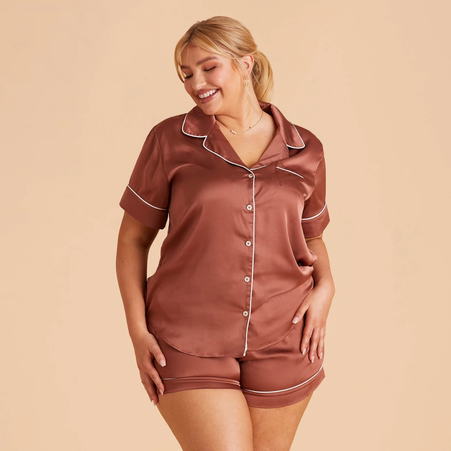 Jonny Satin Short Sleeve Pajama Top - Desert Rose 17 Jonny Satin Short Sleeve Pajama Top - Desert Rose - Image 15