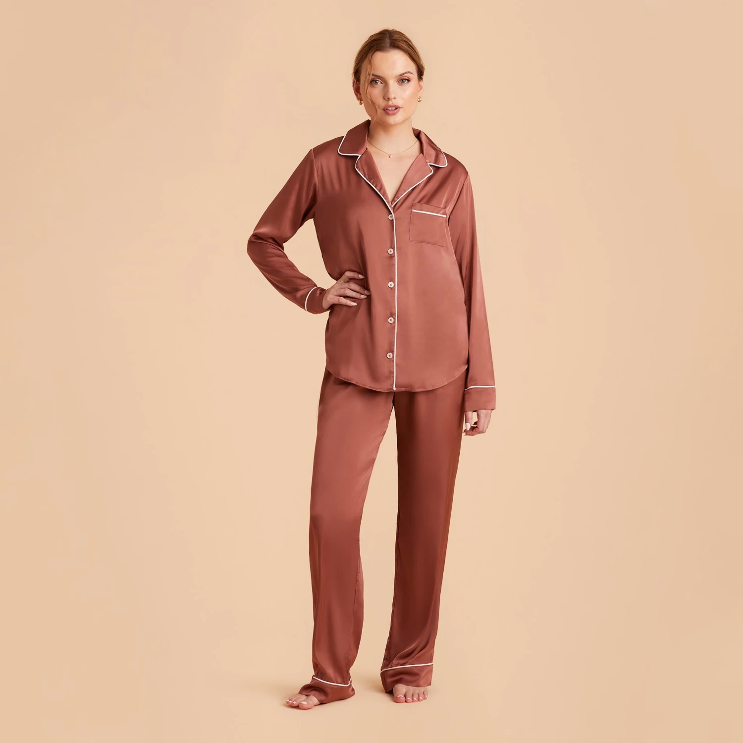Jonny Long Sleeves And Pants Satin PJ Set - Desert Rose 7 Jonny Long Sleeves And Pants Satin PJ Set - Desert Rose - Image 5