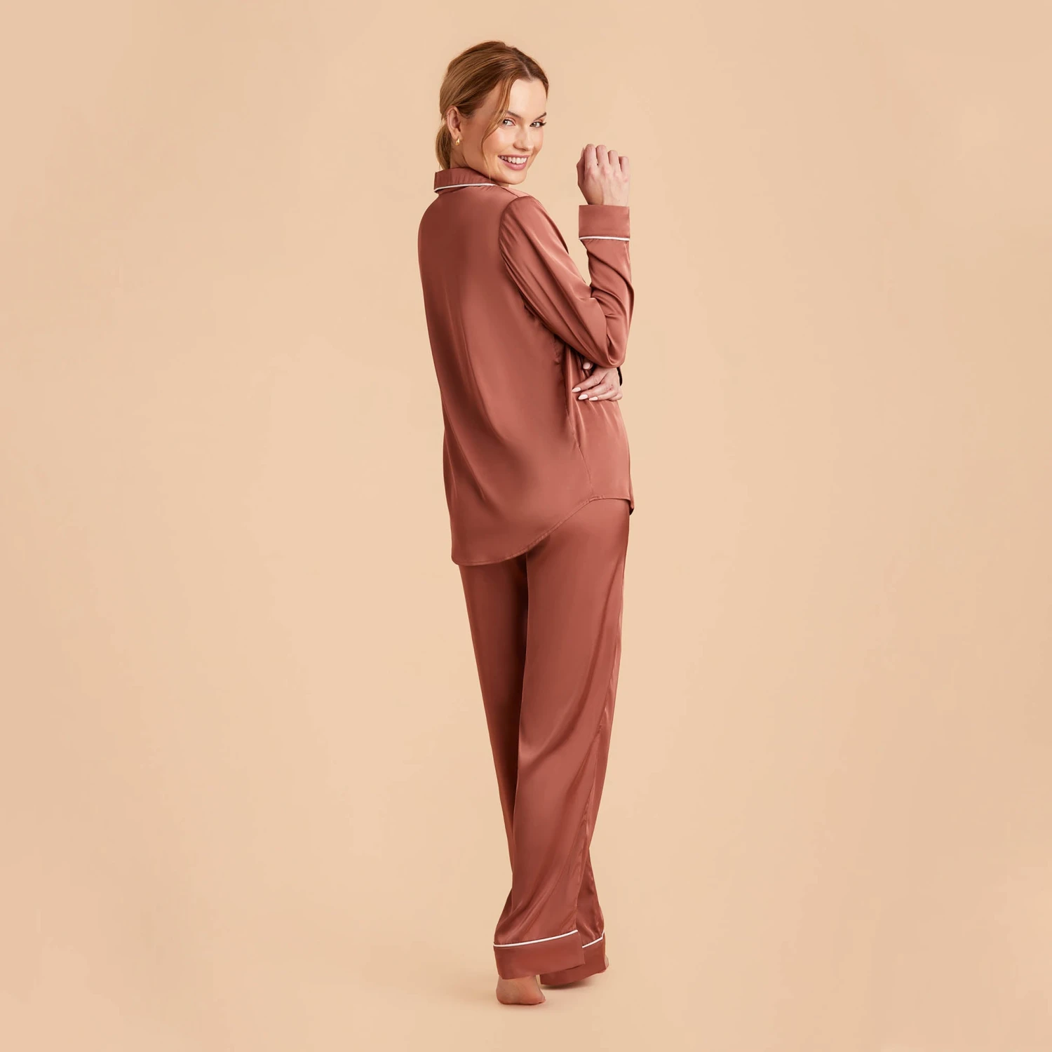 Jonny Long Sleeves And Pants Satin PJ Set - Desert Rose 14 Jonny Long Sleeves And Pants Satin PJ Set - Desert Rose - Image 12
