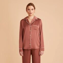Jonny Long Sleeves And Pants Satin PJ Set - Desert Rose 23 Jonny Long Sleeves And Pants Satin PJ Set - Desert Rose -Elegance Bridal Store desert rose jonny satin long sleeve top bridesmaid pajamas 01