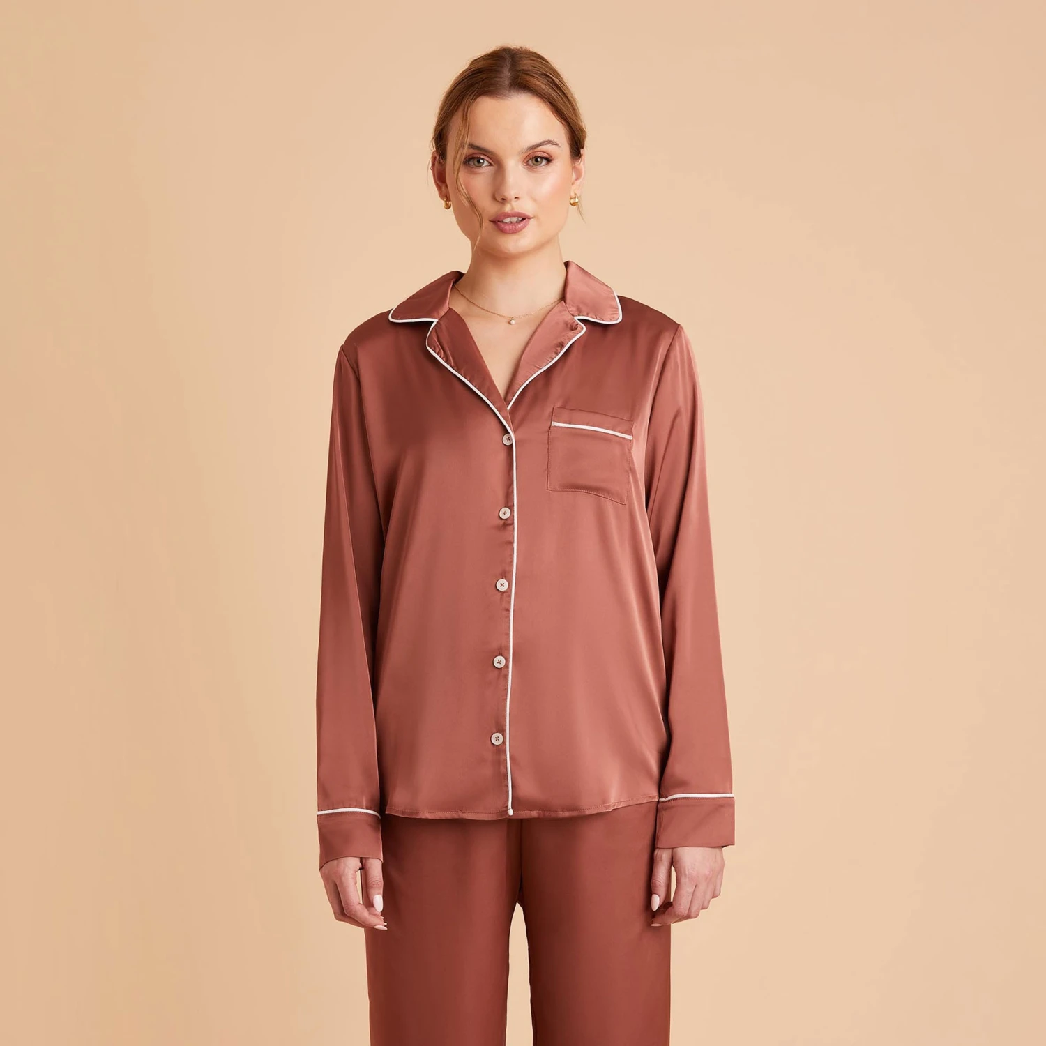 Jonny Long Sleeves And Pants Satin PJ Set - Desert Rose 8 Jonny Long Sleeves And Pants Satin PJ Set - Desert Rose - Image 6