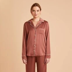 Jonny Long Sleeves And Pants Satin PJ Set - Desert Rose 25 Jonny Long Sleeves And Pants Satin PJ Set - Desert Rose -Elegance Bridal Store desert rose jonny satin long sleeve top bridesmaid pajamas 02