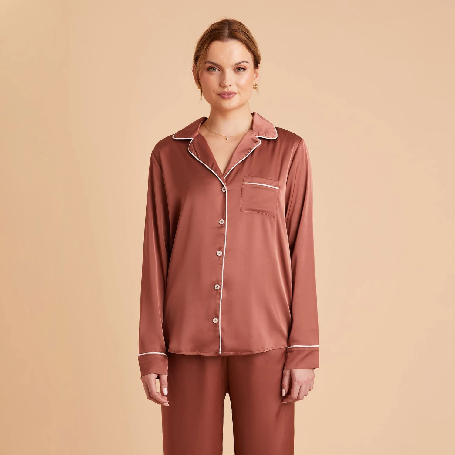 Jonny Long Sleeves And Pants Satin PJ Set - Desert Rose 10 Jonny Long Sleeves And Pants Satin PJ Set - Desert Rose - Image 8
