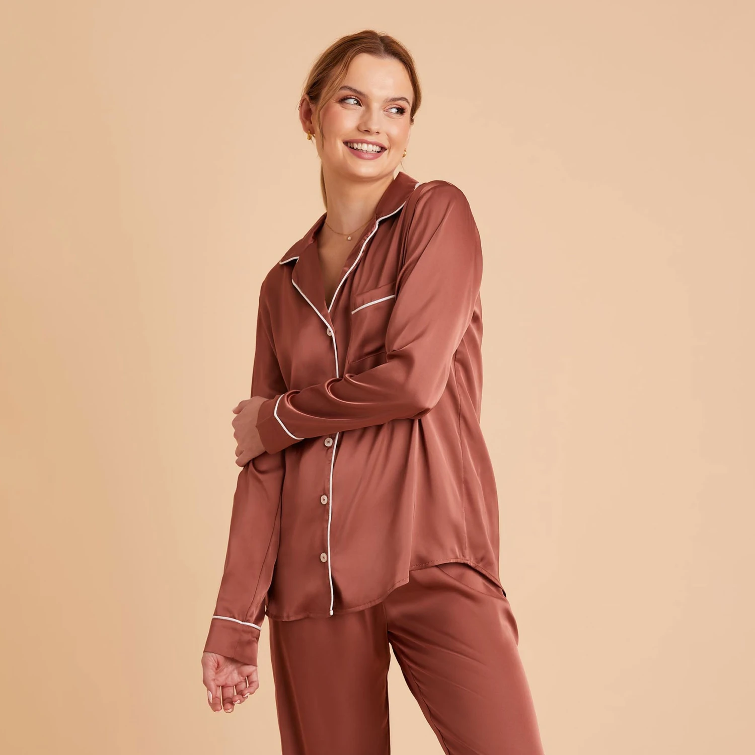 Jonny Long Sleeves And Pants Satin PJ Set - Desert Rose 12 Jonny Long Sleeves And Pants Satin PJ Set - Desert Rose - Image 10
