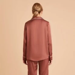 Jonny Satin Long Sleeve Pajama Top - Desert Rose -Elegance Bridal Store desert rose jonny satin long sleeve top bridesmaid pajamas 06 1