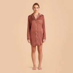 Kamryn Satin Sleepshirt - Desert Rose -Elegance Bridal Store desert rose kamryn satin sleep shirt bridesmaid pajamas 01