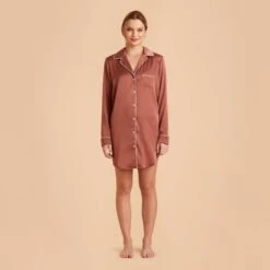 Kamryn Satin Sleepshirt - Desert Rose -Elegance Bridal Store desert rose kamryn satin sleep shirt bridesmaid pajamas 02