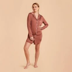 Kamryn Satin Sleepshirt - Desert Rose -Elegance Bridal Store desert rose kamryn satin sleep shirt bridesmaid pajamas 04