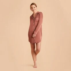 Kamryn Satin Sleepshirt - Desert Rose -Elegance Bridal Store desert rose kamryn satin sleep shirt bridesmaid pajamas 05
