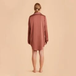 Kamryn Satin Sleepshirt - Desert Rose -Elegance Bridal Store desert rose kamryn satin sleep shirt bridesmaid pajamas 07