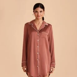 Kamryn Satin Sleepshirt - Desert Rose -Elegance Bridal Store desert rose kamryn satin sleep shirt bridesmaid pajamas 09