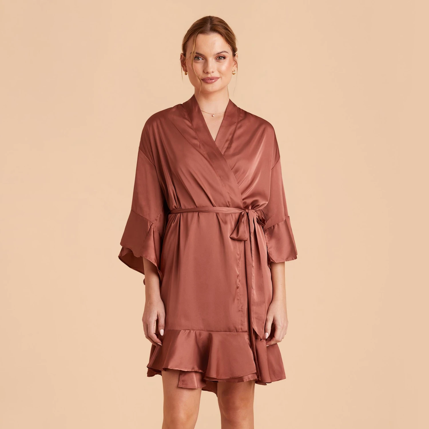 Kenny Ruffle Satin Robe - Desert Rose 10 Kenny Ruffle Satin Robe - Desert Rose - Image 8