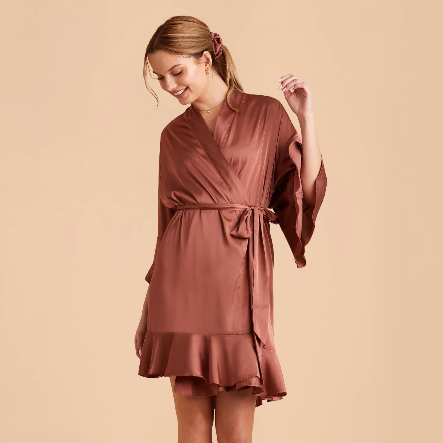 Kenny Ruffle Satin Robe - Desert Rose 16 Kenny Ruffle Satin Robe - Desert Rose - Image 14