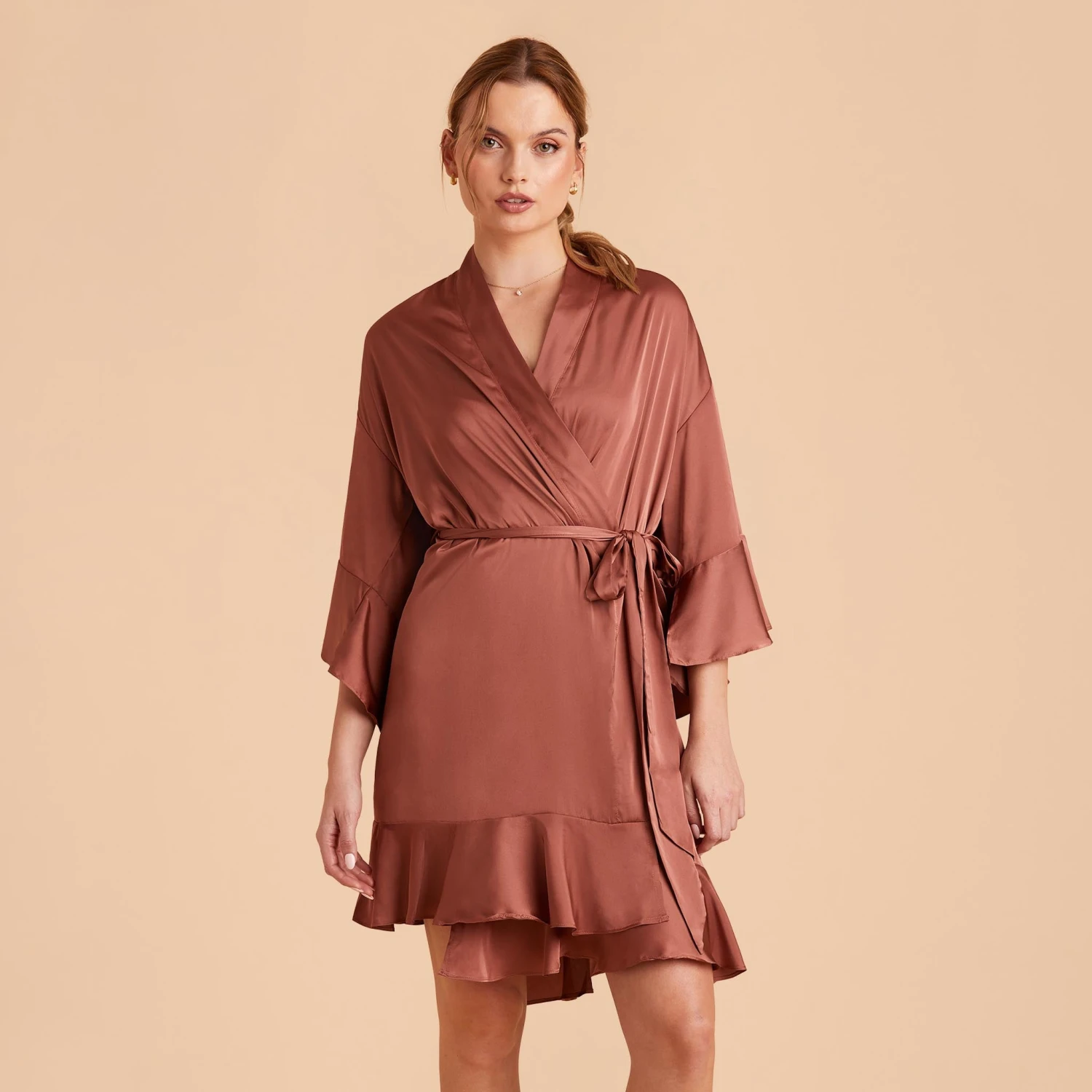 Kenny Ruffle Satin Robe - Desert Rose 14 Kenny Ruffle Satin Robe - Desert Rose - Image 12