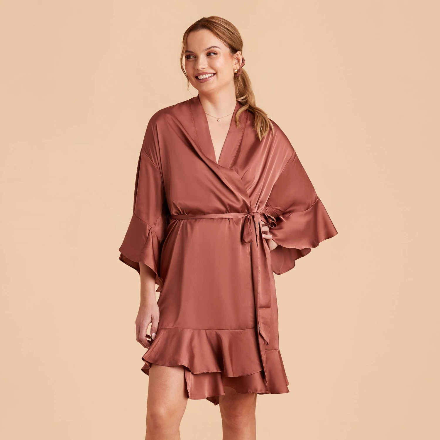 Kenny Ruffle Satin Robe - Desert Rose 7 Kenny Ruffle Satin Robe - Desert Rose - Image 5