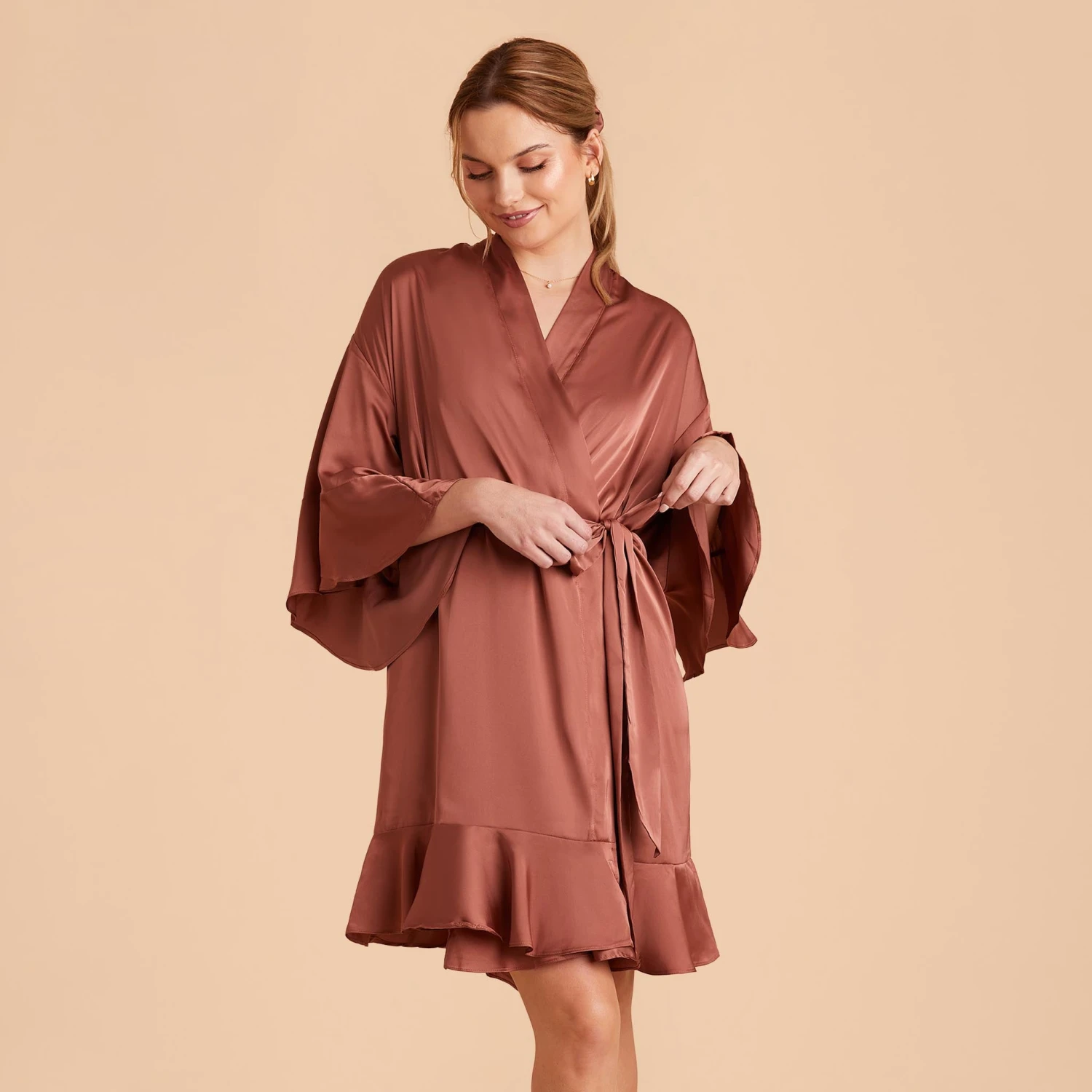 Kenny Ruffle Satin Robe - Desert Rose 3 Kenny Ruffle Satin Robe - Desert Rose