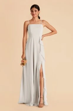 Winnie Convertible Chiffon Dress - Dove Gray -Elegance Bridal Store dove gray winnie convertible slit bridesmaid dress 02