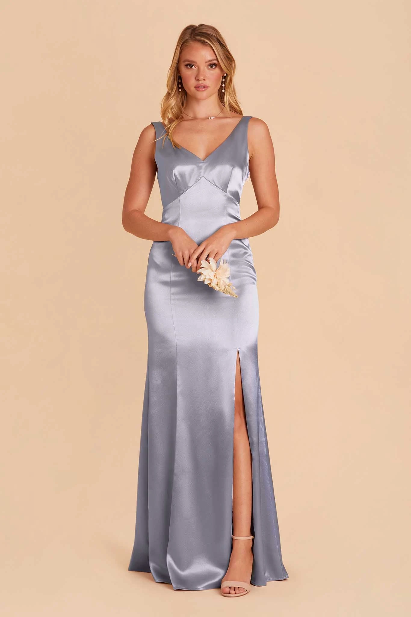 Gloria Shiny Satin Dress - Dusty Blue 6 Gloria Shiny Satin Dress - Dusty Blue - Image 4