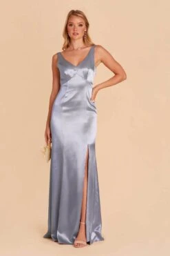 Gloria Shiny Satin Dress - Dusty Blue 12 Gloria Shiny Satin Dress - Dusty Blue -Elegance Bridal Store dusty blue gloria satin bridesmaid dress 03