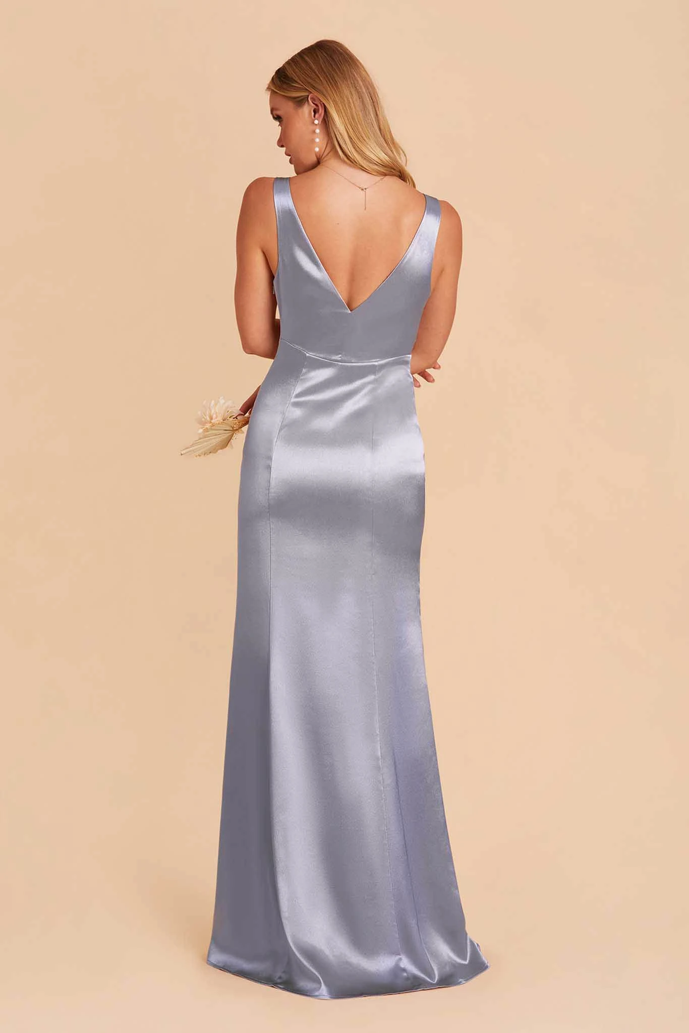 Gloria Shiny Satin Dress - Dusty Blue 7 Gloria Shiny Satin Dress - Dusty Blue - Image 5