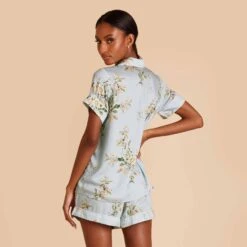 Jonny Floral Pajama Set - Dusty Blue Floral Meadow -Elegance Bridal Store dusty blue jonny floral pj set bridesmaid pajamas 04