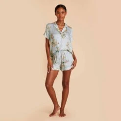 Jonny Floral Pajama Set - Dusty Blue Floral Meadow -Elegance Bridal Store dusty blue jonny floral pj set bridesmaid pajamas 05