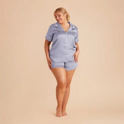 Elegance Bridal Store -Elegance Bridal Store dusty blue jonny satin short sleeve plus size bridesmaid pajamas set 01