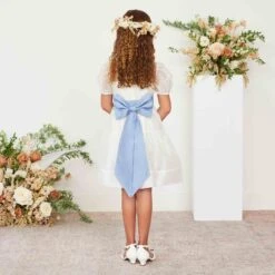 Liz Flower Girl Sash - Dusty Blue -Elegance Bridal Store dusty blue liz flower girl sash 02