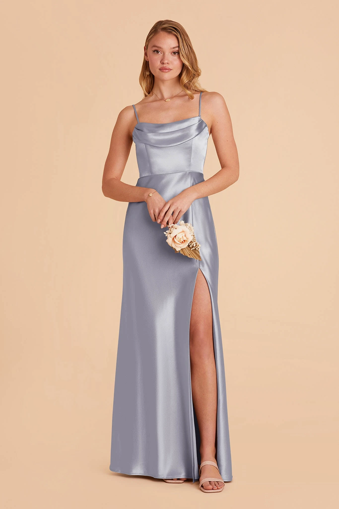Mia Shiny Satin Convertible Dress - Dusty Blue 7 Mia Shiny Satin Convertible Dress - Dusty Blue - Image 5